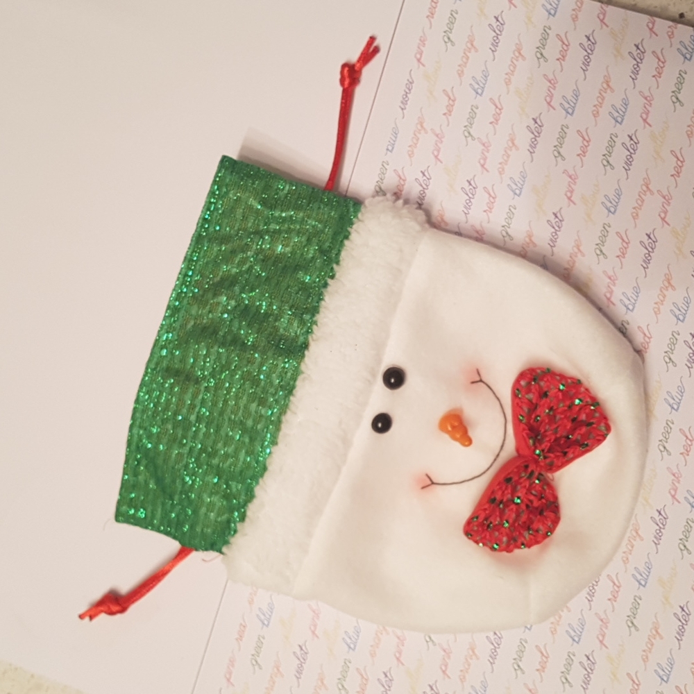 🎅🏼2/15$ NEW Snowman Christmas Bag Christmas Sock 6"x6" In. (Green/White)
